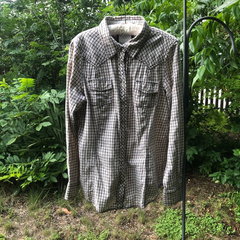 Old Navy Brown Plaid Western Shirt, Size XL
